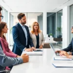 Canadian employee group benefits planning session with diverse team and advisor, fostering